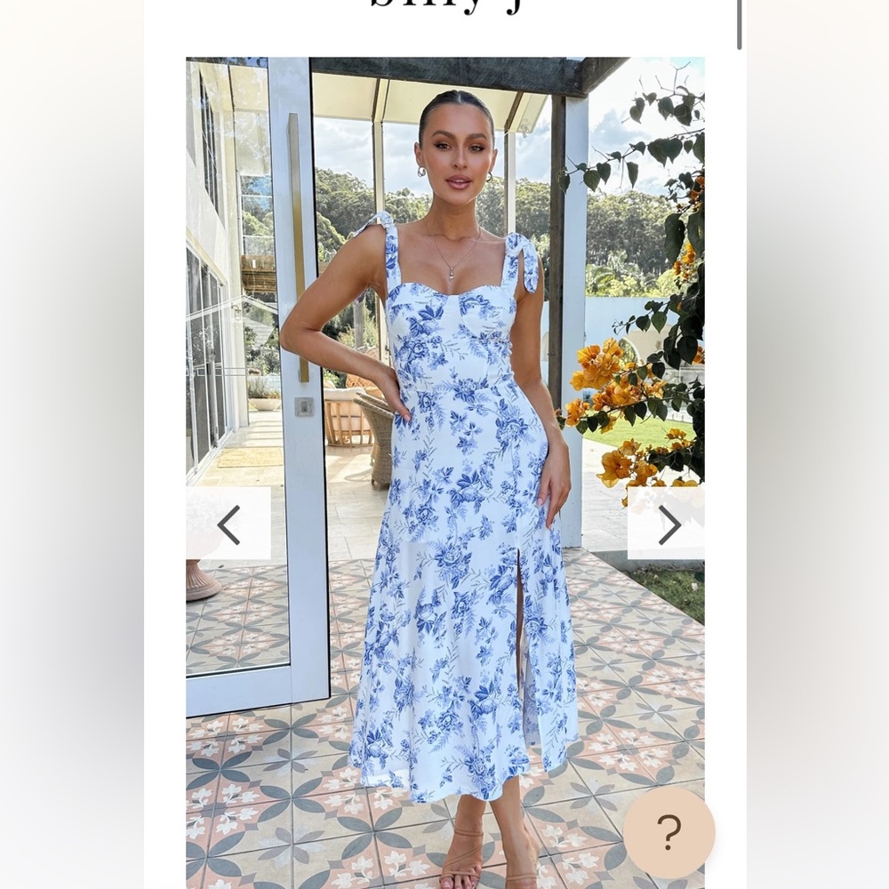 Billy j blue floral dress with slit